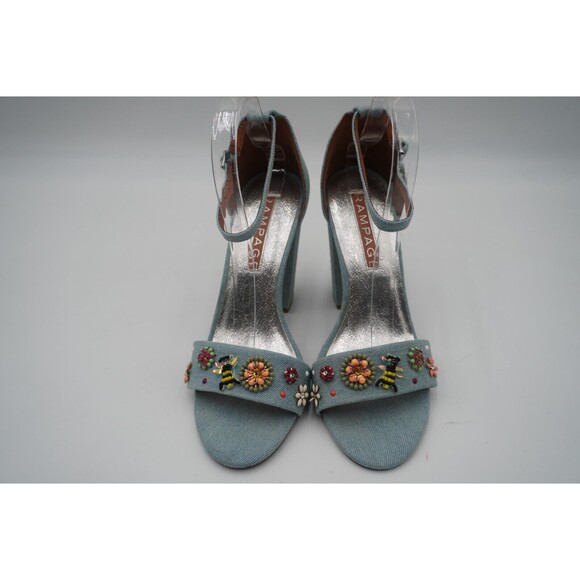 Rampage Garden Floral Embroidered beaded detail light denim Open Toe Heel Size 9 - Picture 2 of 15
